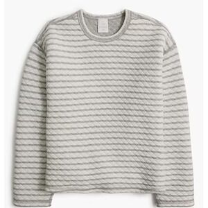 NWT NEW J. Crew Reversible Quilted Pullover Striped Sweatshirt XXS Gray‎ White
